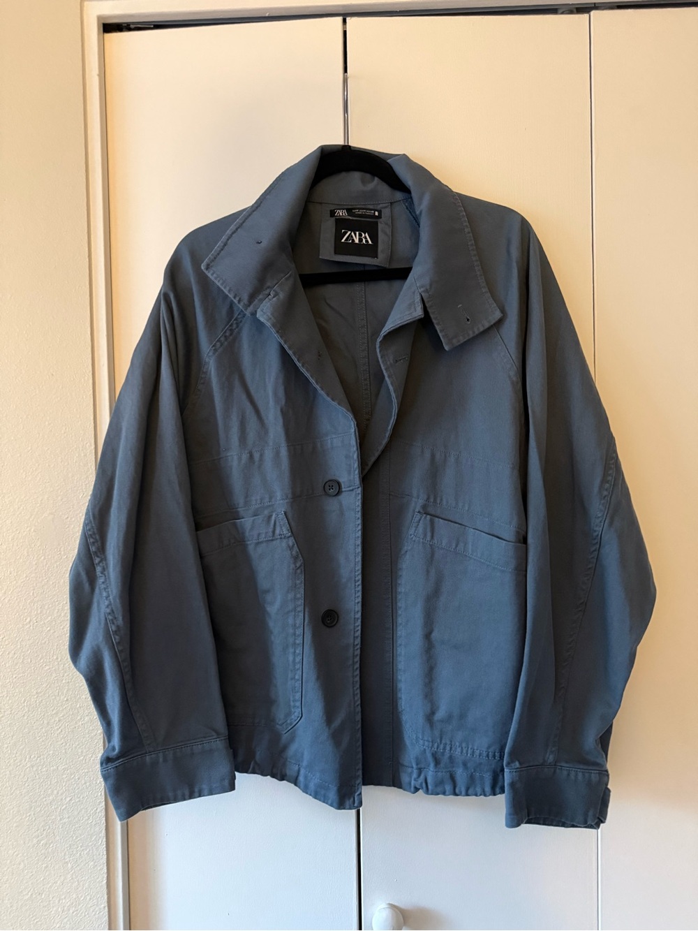 Zara Slate Blue Utility Jacket with Button Front
